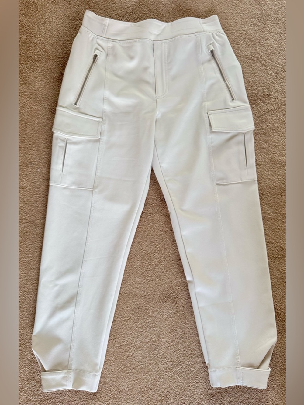 Athleta Cream/Off White Cargo Track Joggers with Zip Pockets